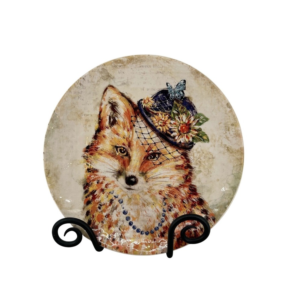 Pier 1 Imports Whimsical Fox in Hat Ironstone Salad Plate 8.25 Inch‎ Animal Art